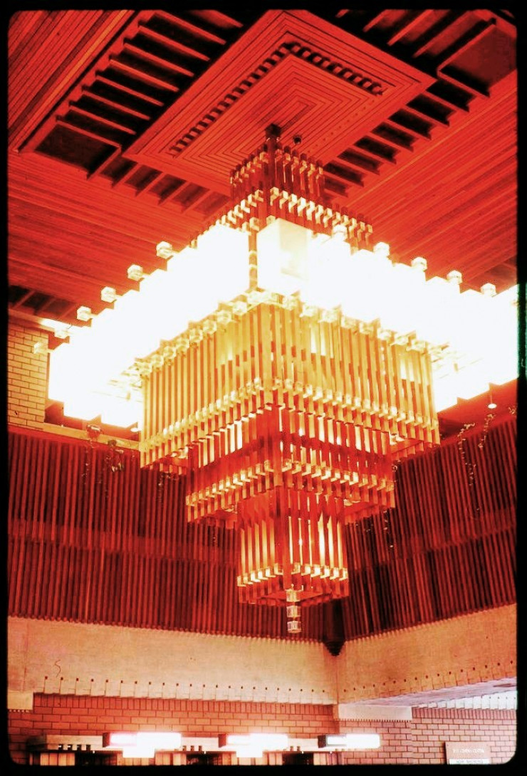 Jarrah chandelier in lobby in c1969