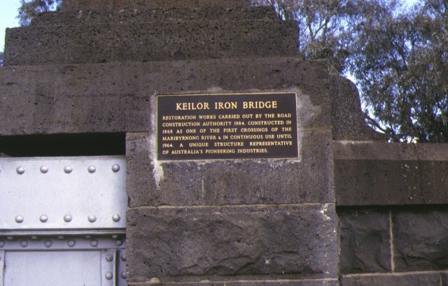 iron bridge maribyrnong river plaque detail