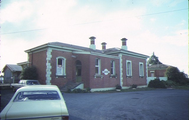 elmore railway station &amp; water tower front view jul1984