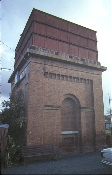 elmore railway station &amp; water tower water tower front view