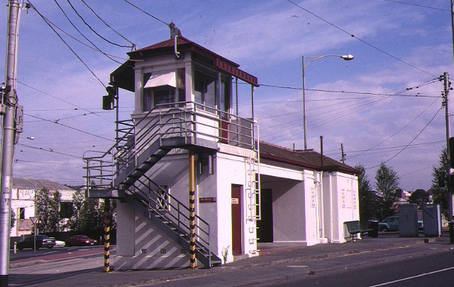 1 tramway signal cabin waiting shelter &amp; cenveniences swanston street malbourne stair view jan1998