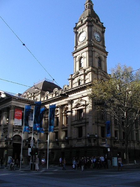 h00001 melbourne town hall and administration bldg swanston street melbourne clock corner she project 2004