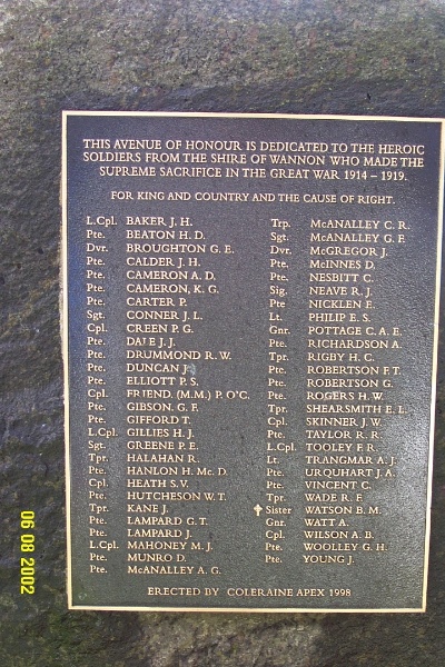 23130 Avenue of Honour Coleraine plaque 1275