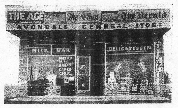 Photograph of Cecil Kirchner's Avondale General Store at 3 Military Road, as it appeared in 1957 (source: Essendon Gazette, 21 March 1957)