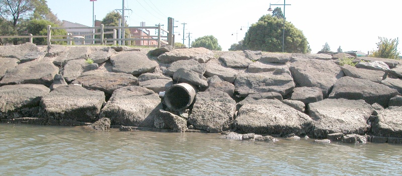 Port Phillip Mills Wharf Maribyrnong May 2003 Wooden Drain Exit And Wharf Piling