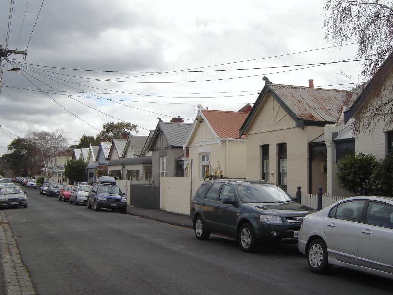 Edwardian semi-detached cottages on the north side of Pridham Street.