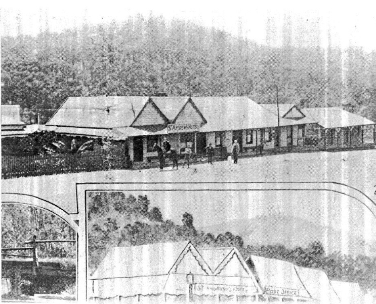 166 - St Andrews Hotel Palm KangGround St Andrews Rd 02 - 'The Leader', 2 November, 1929 - the existing hotel and adjacent shop buildings are clearly evident in this photograph - NOTE the young Canary Island Palm tree (ELHPC NO.163) - Shire of Eltham Heri