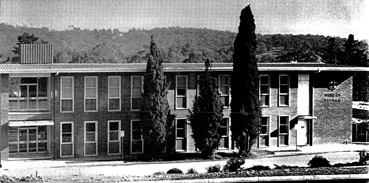 213 - 3 Pencil Pines at Council Offices Eltham - These three pencil pines immediately in front of the first stage of the Shire of Eltham Municipal Offices (in the 1968) (ELHPC No.657) - Shire of Eltham Heritage Study 1992