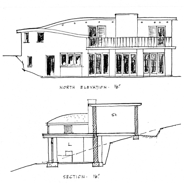 261 - The Busst House Eltham 06 - Drawing of the north elevation and section - Shire of Eltham Heritage Study 1992