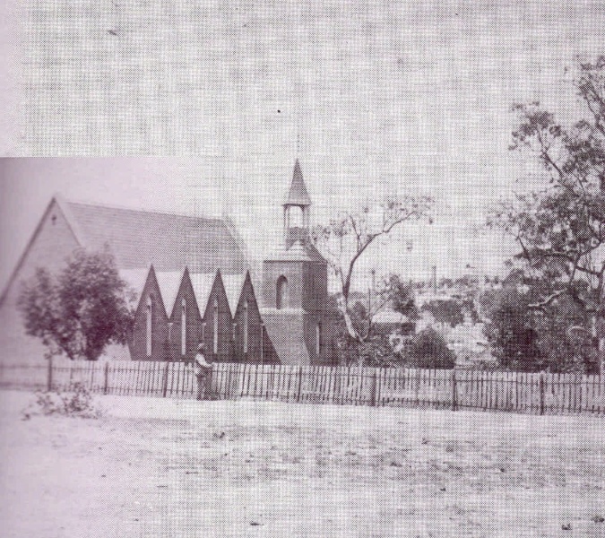 SD 218c - Early photo showing original bell tower in St. Arnaud, A Pictorial Journey.
