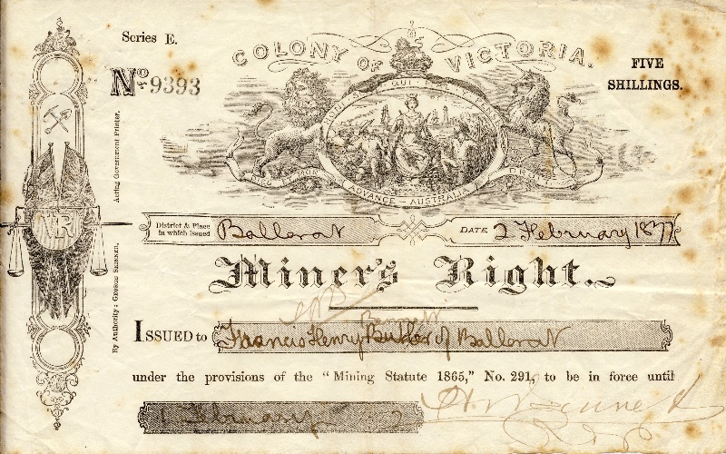 H2112 Miners Right Ballarat 1877