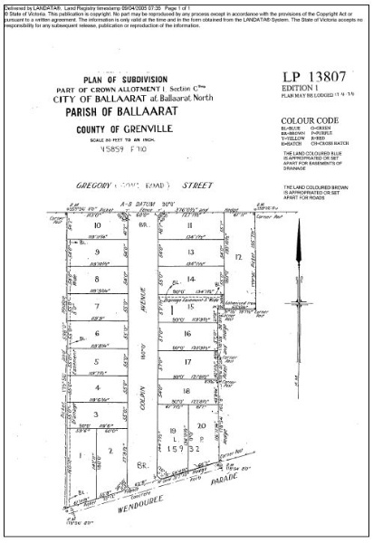 Figure 2.06: Plan of Subdivision LP13807, April 17, 1934. - Ballarat Heritage Precincts Study, 2006