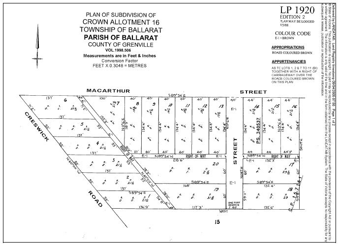 Figure 2.06: Plan of Subdivision LP1920, May 7, 1888. - Ballarat Heritage Precincts Study, 2006