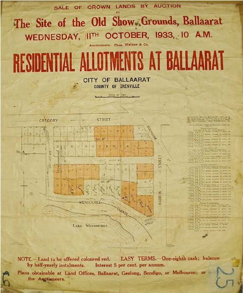 Figure 2.10: Auction Notice for the Old Show Grounds, October 11, 1933. - Ballarat Heritage Precincts Study, 2006