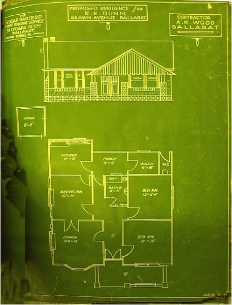 Figure 2.16: Floor plan of residence for R E Dunn (16 Brawn Avenue) n.d [c.1936]. - Ballarat Heritage Precincts Study, 2006