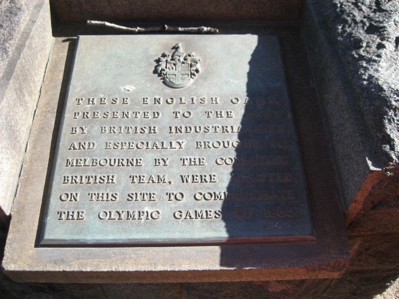 Yarra Park commemorative plaque for avenue of oaks. July 2009