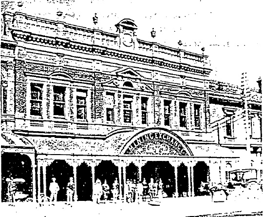 Mining Exchange05 - Lydiard Street elevation c.1900. Apart from the clear view of the verandah, the photo also shows the single storey verandah of the Old Colonist's Hall to the north - Ballarat Conservation Study, 1978