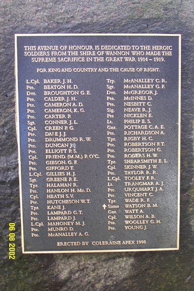23130 Avenue of Honour Coleraine plaque 1276