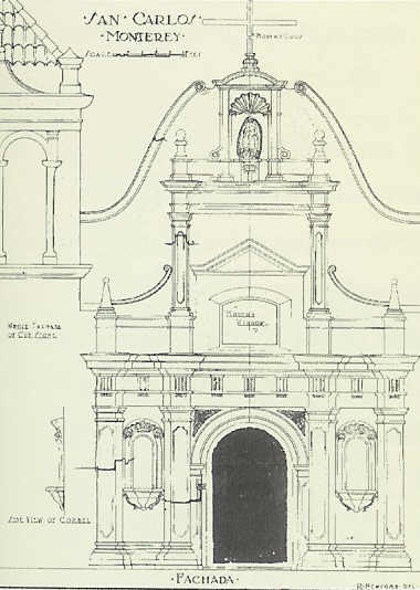 Drawing of San Carlos Church, Monterey, U.S.A. in The Western Architect, 1921. Source: M. Freeman, The Early Canberra House, Living in Canberra 1911-1933, The Federal Capital Press of Australia, Fyshwick, 1996, p.97.