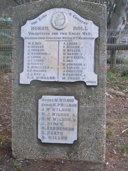 WW1 Memorial in Park, Goulburn Weir Road GOULBURN WEIR