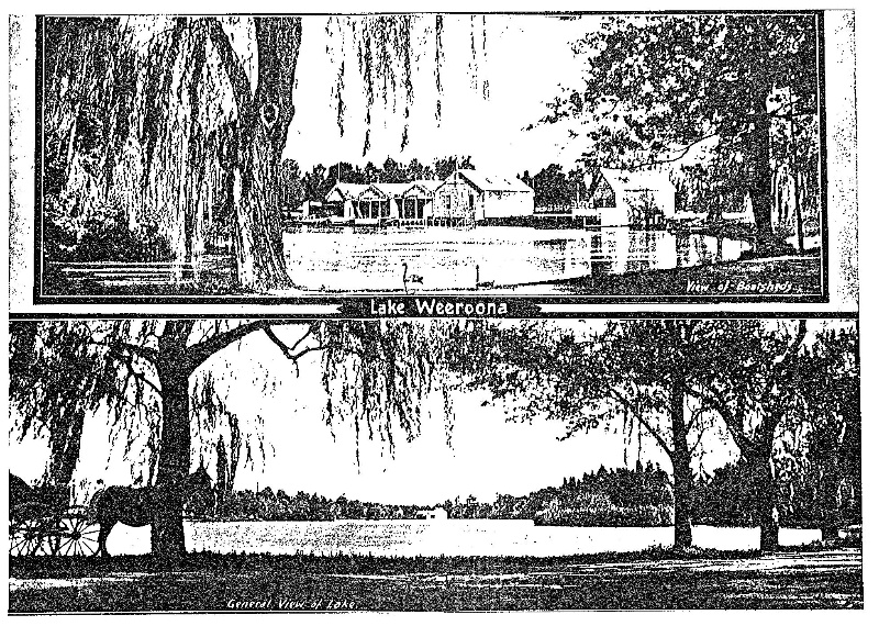 Lake Weeroona as in Bendigo For Sunshine Business and Pleasure (BCL) showing the picturesque timber structures which were once numerous.