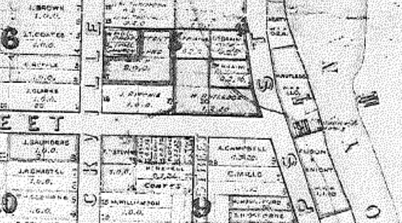 1850 plan of Port Fairy township, shows store on east bank of the Moyne