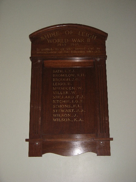 Former Leigh Shire Hall WWII Honour Board