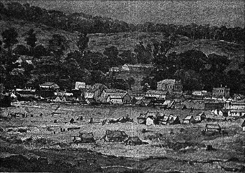 George Rowe's 'Bendigo from Quarry Hill' 1857, looking to the site of Rosalind Park and Camp Hill (BCAG)