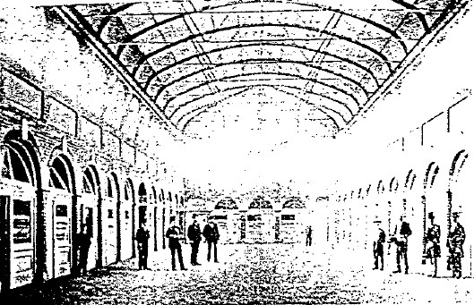 Mining Exchange04 - Mining Exchange interior shortly after opening (the date '1887' has been written on the original photo; obviously erroneous) This view clearly show the layout of the booths and their original joinery - Ballarat Conservation Study, 1978