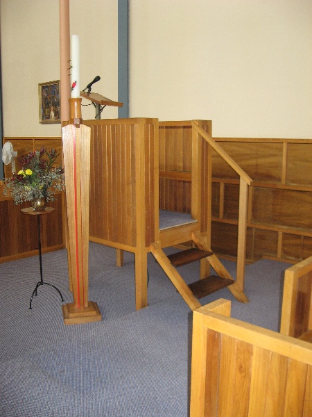 All Saints (former ChristChurch), Mitcham, detail of furniture.JPG
