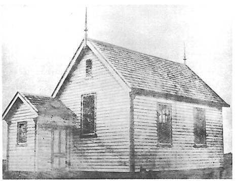 Standard timber school room and porch with capacity for 40 pupils designed in 1872. The picture is not dated, and the school room is not named.