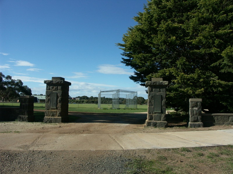 War Memorial Gates at entrance to Recreation Reserve.