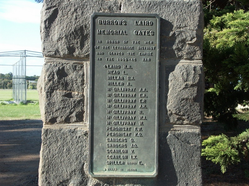 War Memorial Gates at entrance to Recreation Reserve.