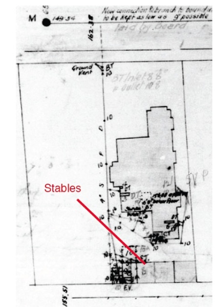 A c1909 MMBW property service plan showing the location of the stables at the rear of 64 Rose Street.