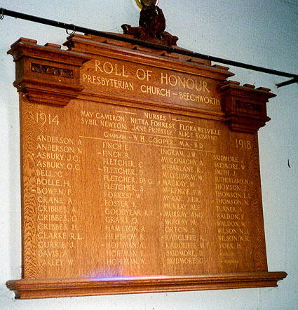 Beechworth Presbyterian Church Honour Roll (First World War)