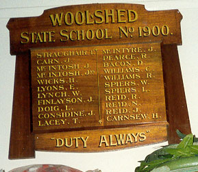 Woolshed State School (SS1900) Honour Roll (First World War)