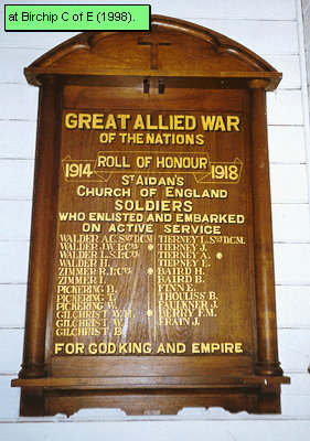 Watchem St Aiden's Church of England Honour Roll (First World War)