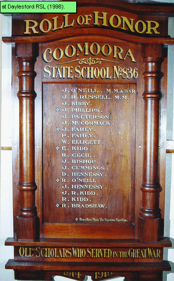 Coomoora State School Honour Roll (First World War)