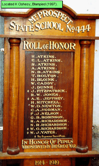 Mt Prospect State School Honour Roll (First World War)