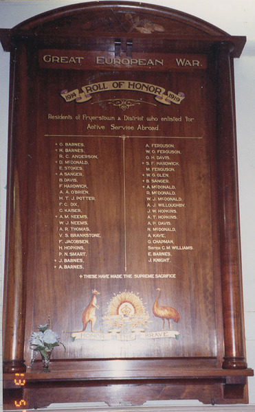 Fryerstown and District Honour Roll (First World War)