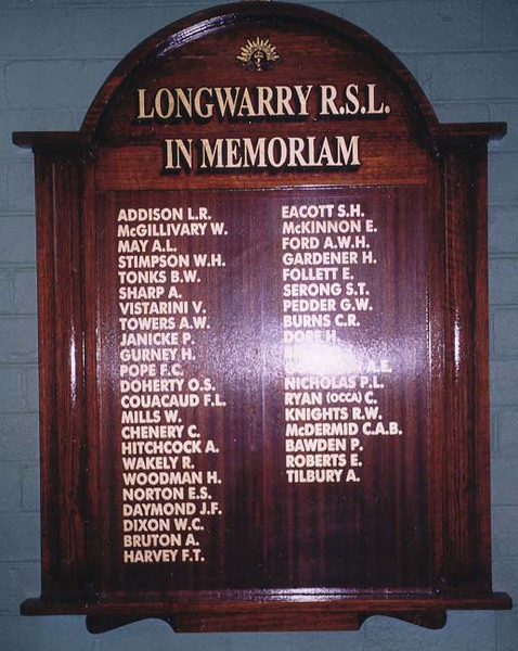 Longwarry RSL Honour Roll