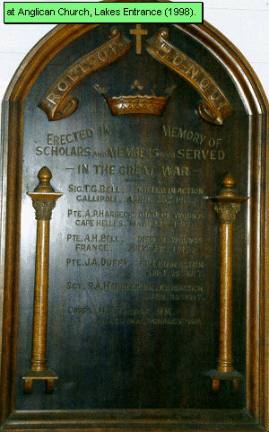 Lakes Entrance Anglican Church Honour Roll (First World War)