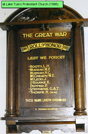 Lake Tyers Honour Roll (First World War)