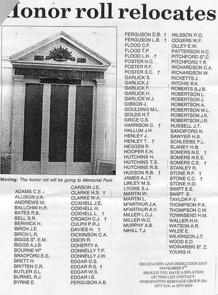 Elliot Square Honour Roll (Mornington) (First World War)