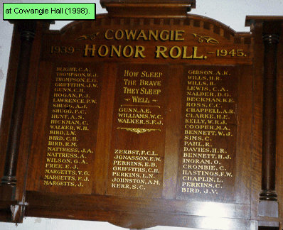 Cowangie Hall Honour Roll (Second World War)