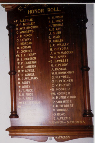 Orbost Church of England Honour Roll (First World War)
