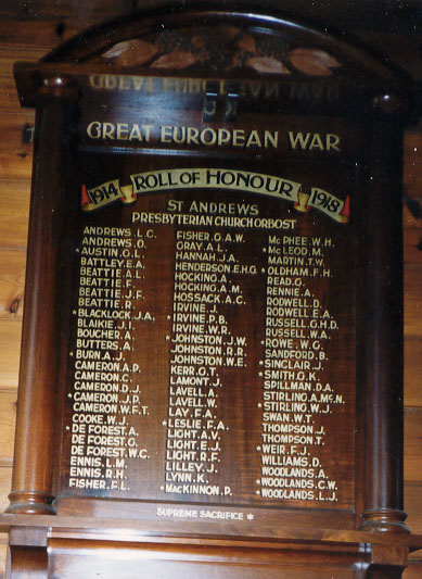 Orbost Uniting Church Honour Roll (First World War) (Part A)