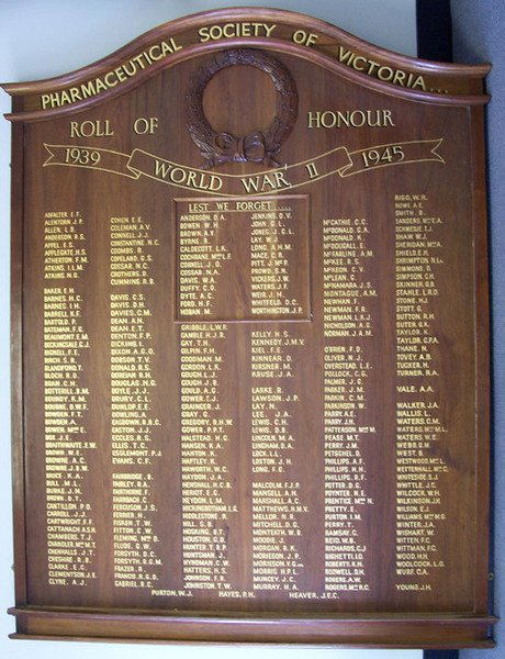 Pharmacy College Honour Roll (Melbourne) (Second World War) (Part C)