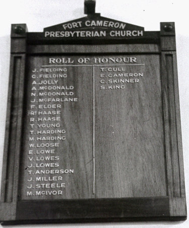 Fort Cameron Presbyterian Church Honour Roll (First World War)