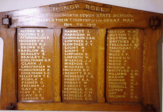 Devon North State School Honour Roll (First World War)